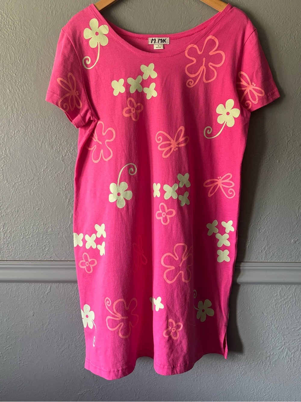 M. Mac Pink Floral T-Shirt Dress Cotton Petite Large